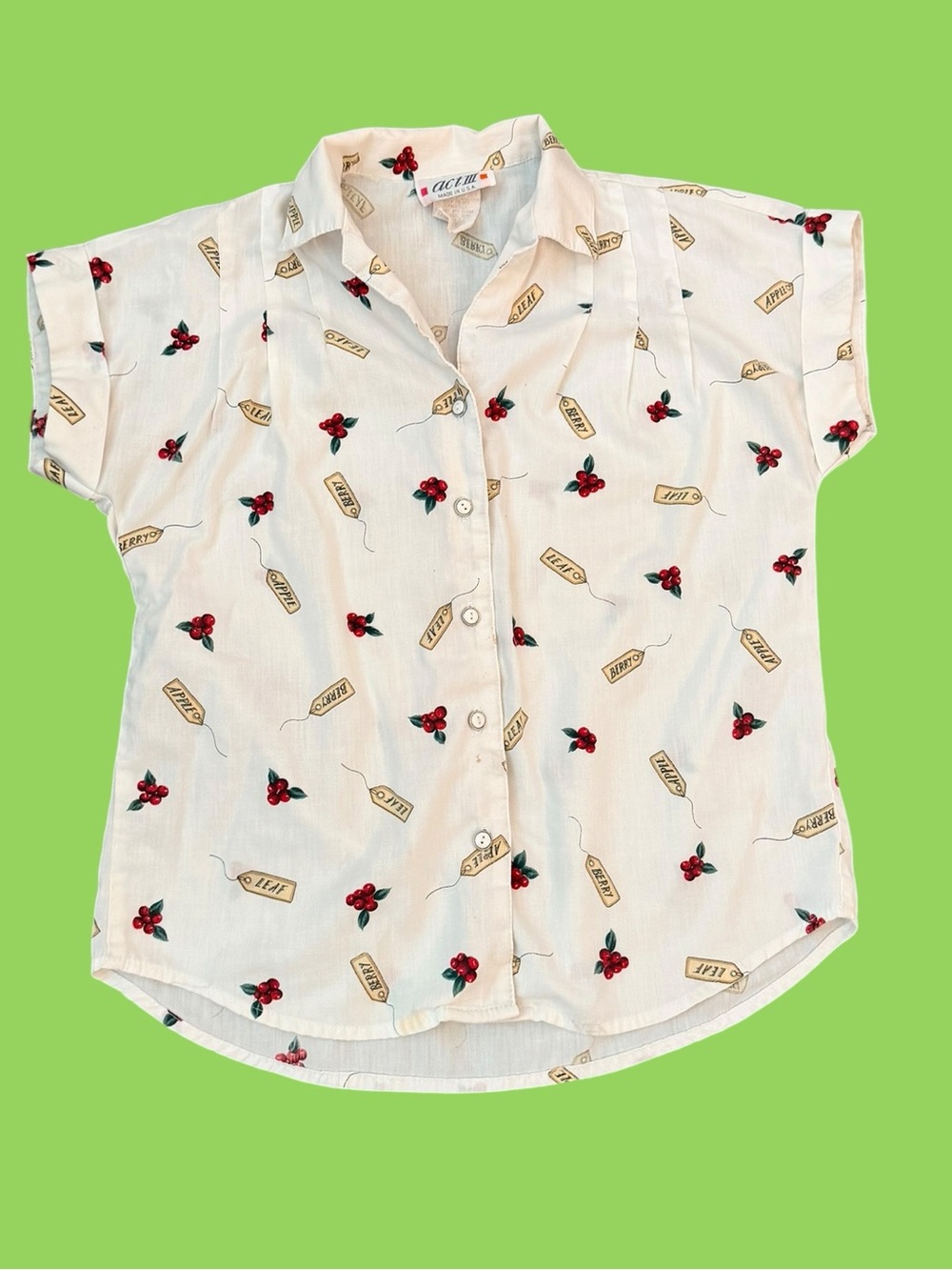 Vintage 90s Act III Button Down Apple Berry Blouse Women’s Small XS
